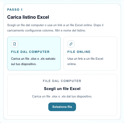 Caricamento listino Excel in Magentya